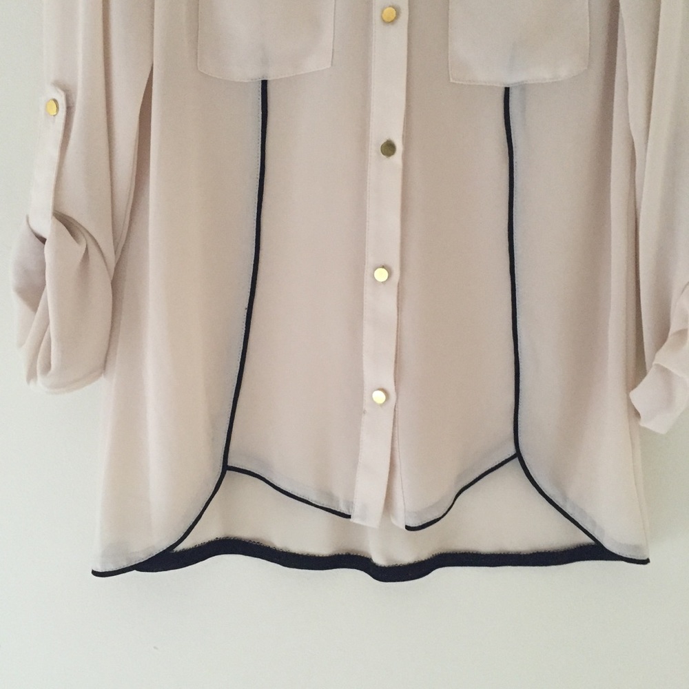 Nordstrom Sheer Button-Down With Black Piping - image 2
